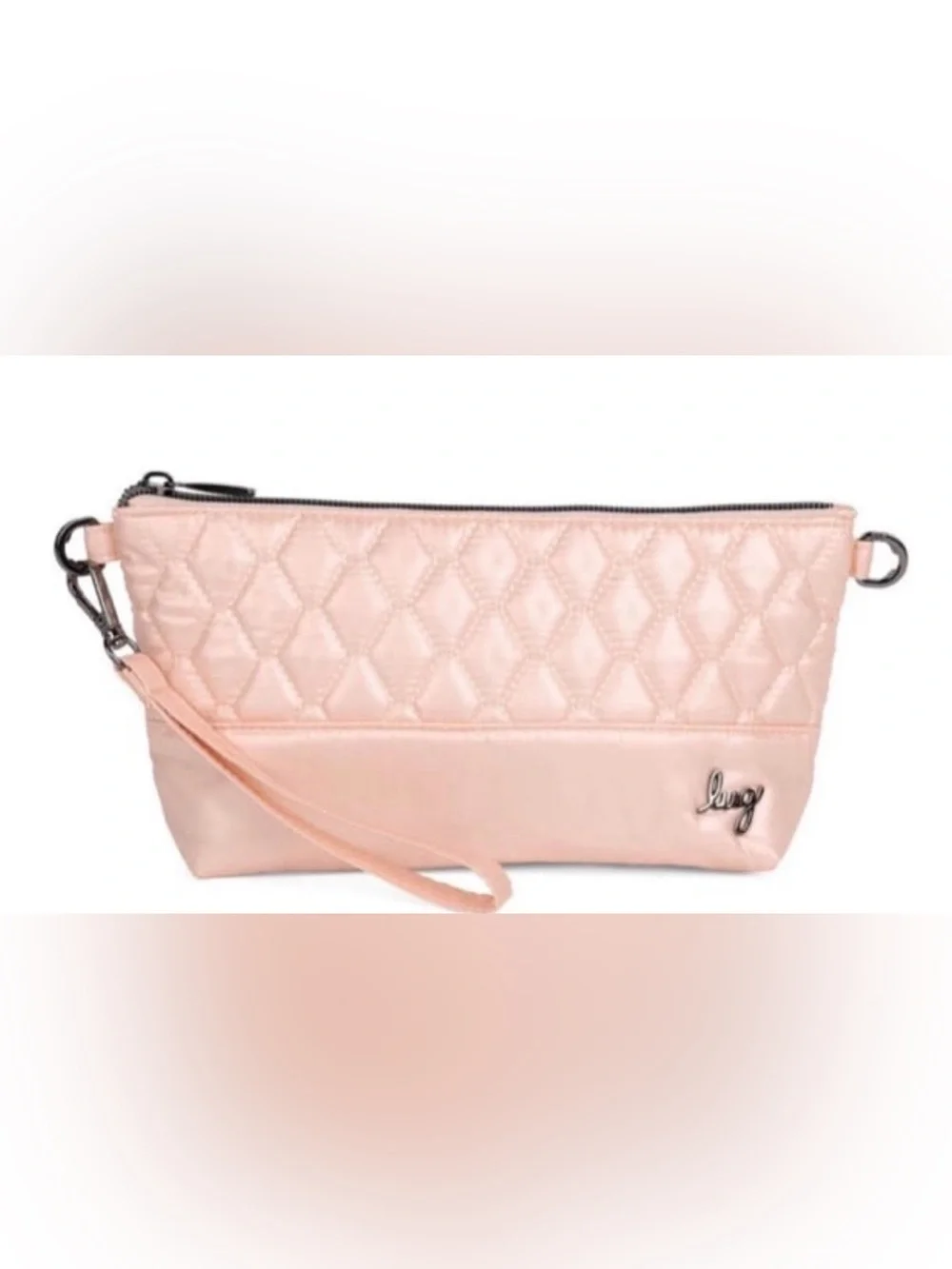 Lug Shiplap RFID Wristlet Pouch Bag Mini Purse – Metallic Rose Gold (Pink)
